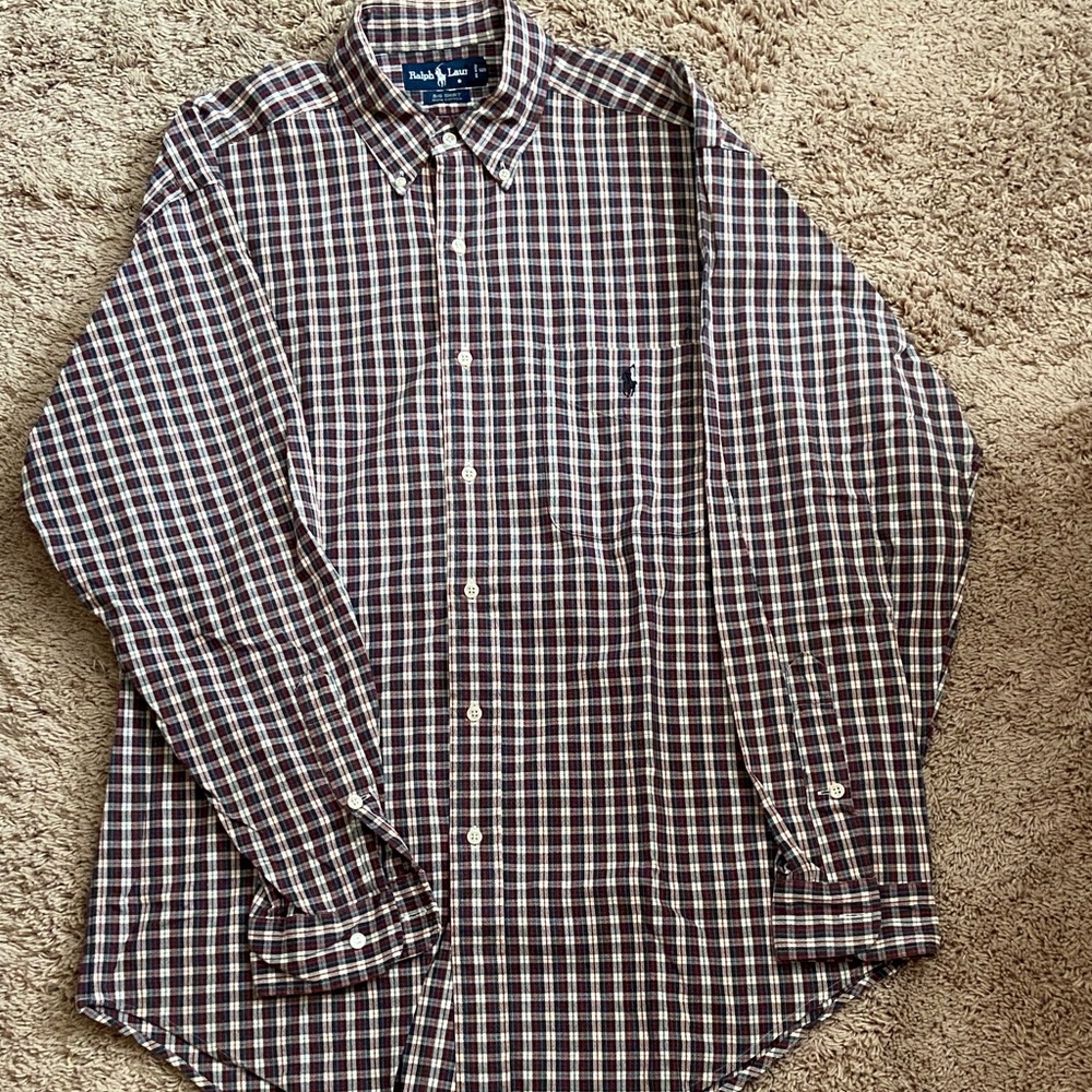 Ralph Lauren Men's Checkered Shirt in Brown and White